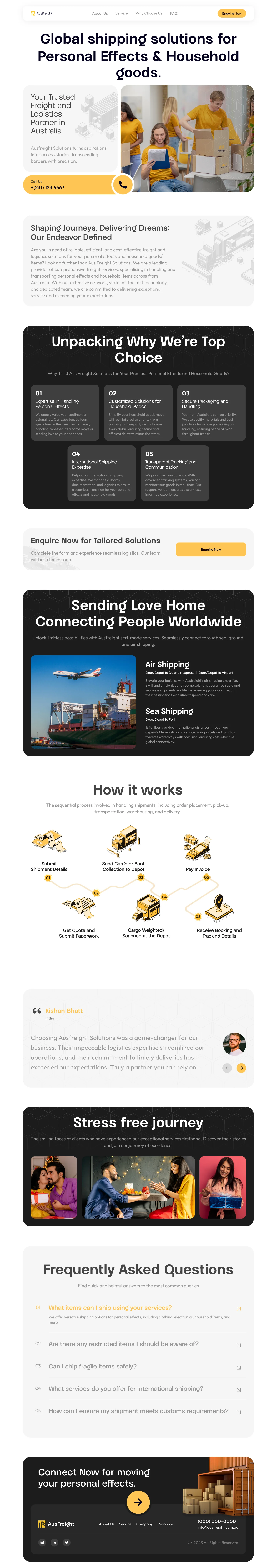 The full AusFreight home page, top to bottom