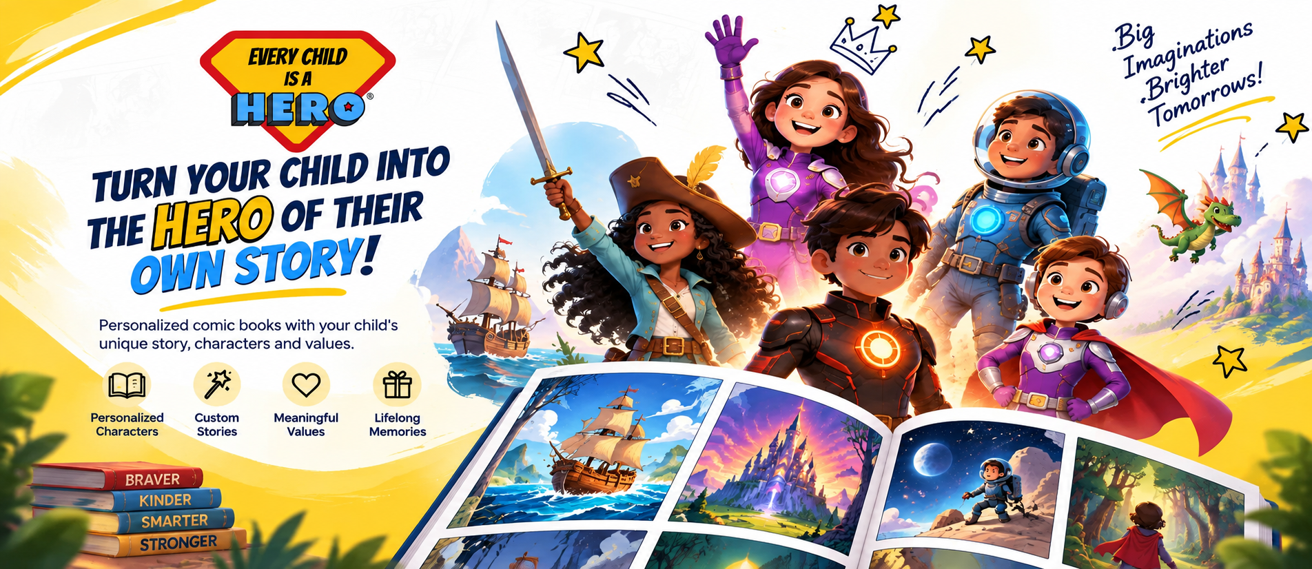 Every Child Is A Hero: children drawn as comic-book heroes