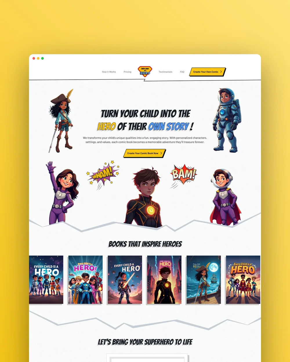 The landing page, hero to book previews