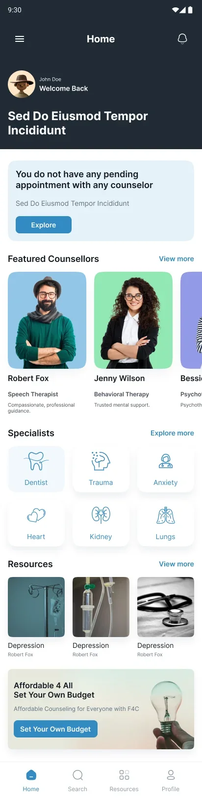The F4C home screen, top to bottom
