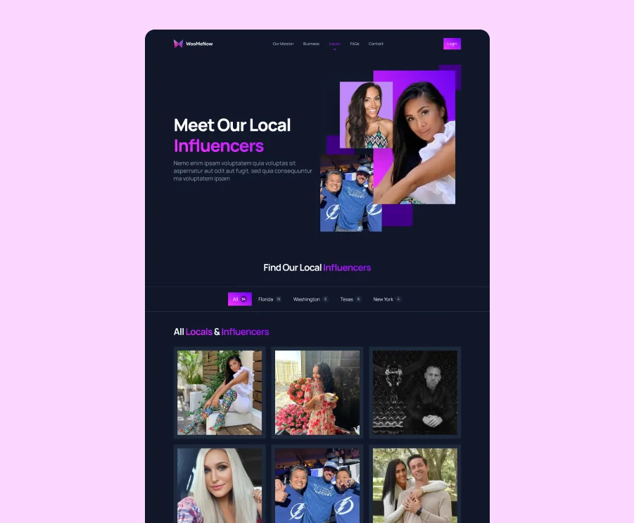 The local influencers page on mobile