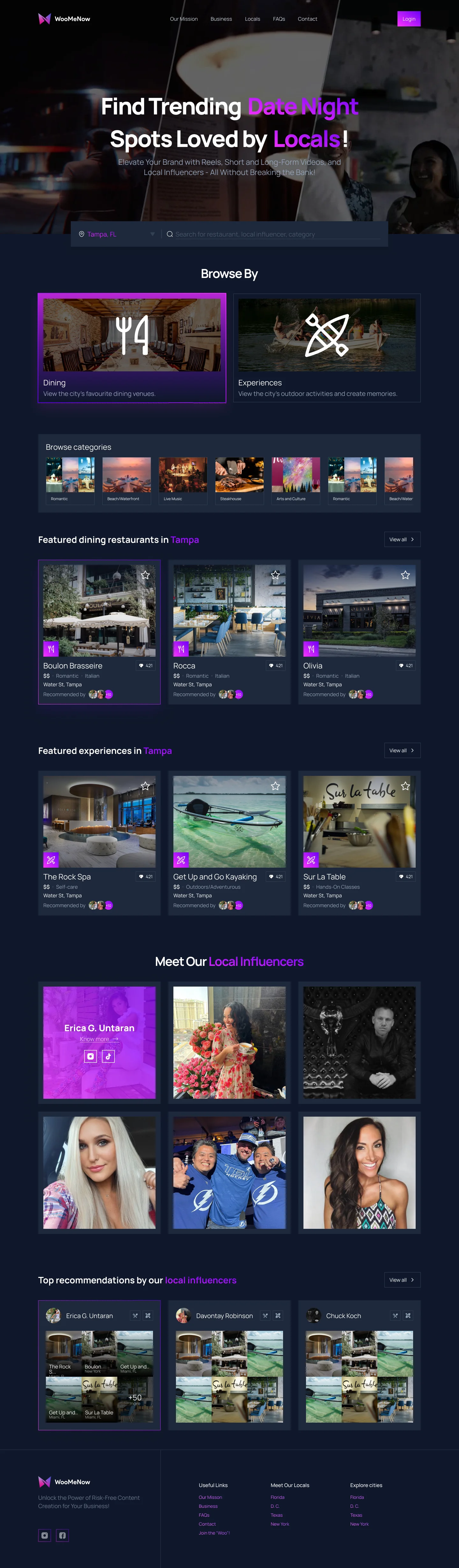 The full WooMeNow home page, top to bottom
