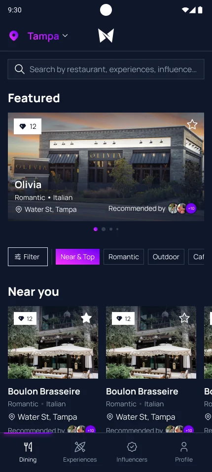 The restaurant listings on mobile, top to bottom